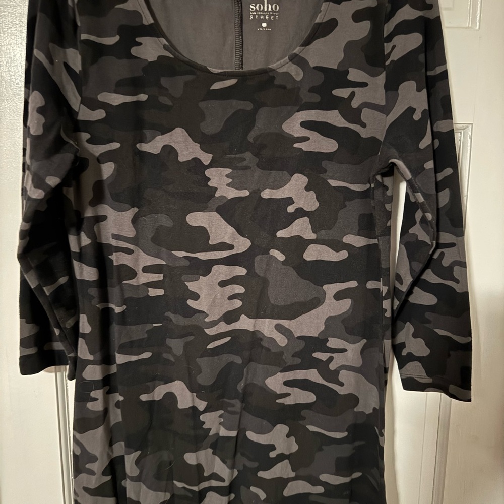 Soho Black and Gray Camo Long Sleeve Dress